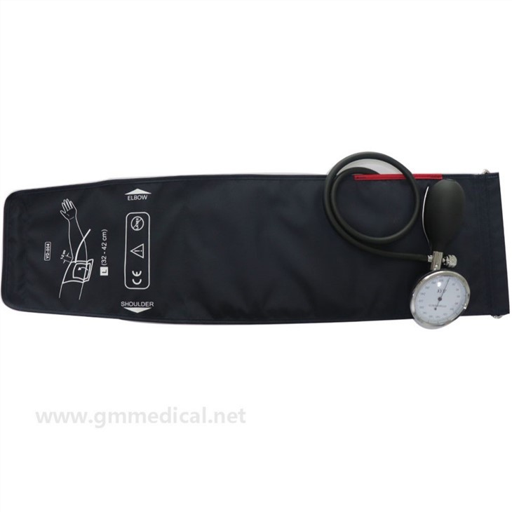 Large Adult Manual Blood Pressure Cuff, Single Tube Cuff With Pressure Gauge And Inflation Bulb Dark Blue.