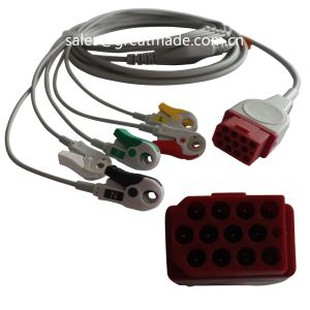 Cable ECG Bionet BM3 BM5 compatible amb una peça amb plom, AHA, 5-plom, enganxador, 12pin vermell