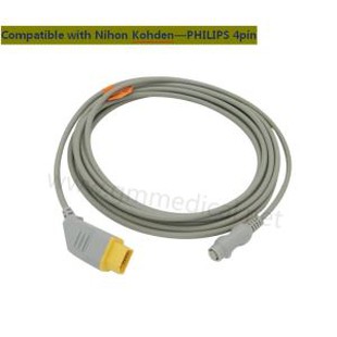 Nihon Kohden Compatible IBP/Invasive Blood Pressure Cable With PHILIPS Transducer Adapter,NK 14PIN->Ronda 4PIN